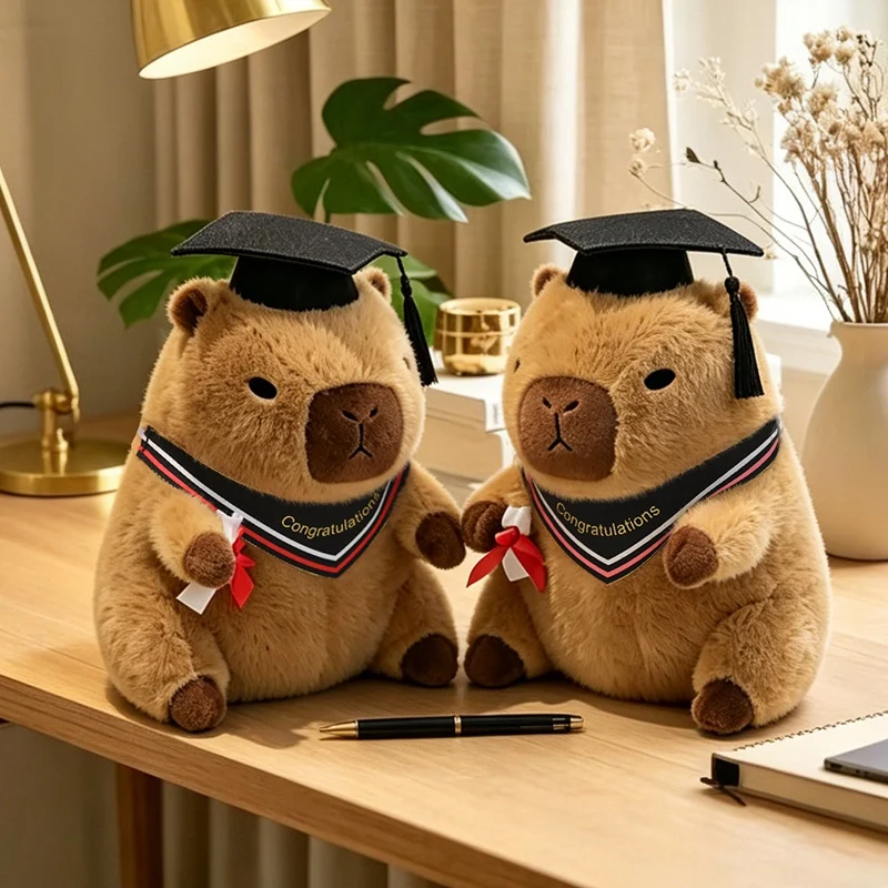 23CM Graduation Capybara Plush Toy Doctor Hat Graduate Capybara Doll Cartoon Pillow Graduation Gift