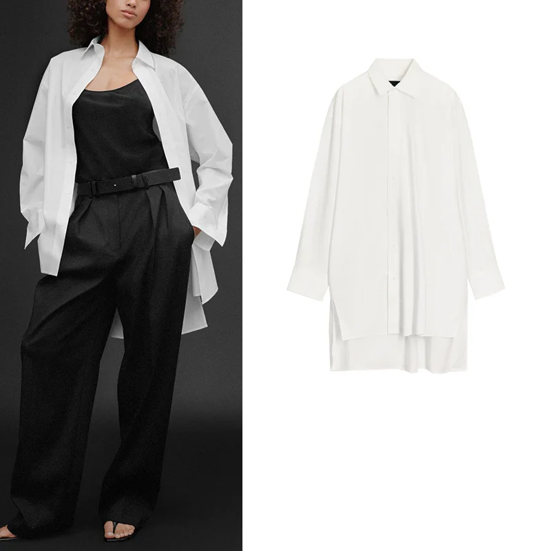 

Summer New Women's Cotton Pleated Decoration Sport Series Long Sve Turn-down Collar Silk irt Loose Fit Commute Sle