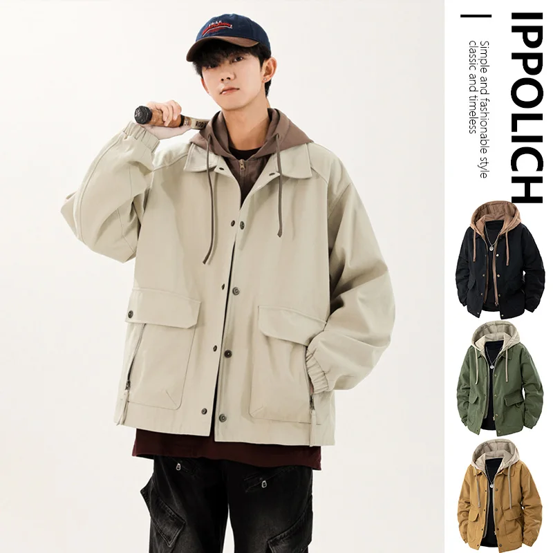

Мужская весенняя куртка, модная куртка с капюшоном, ветрозащитные пальто, мужская повседневная удобная одежда, ветровка из хлопковой ткани