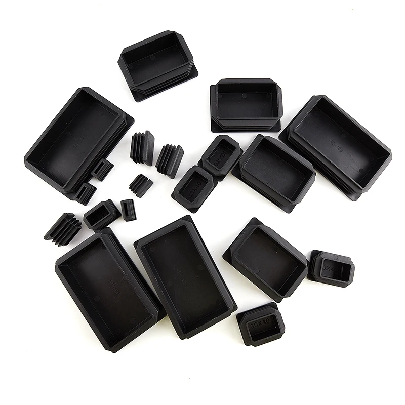4PCS Rectangle Plastic Black Blanking End Cap Tube Pipe Inserts Plug Steel Leg-New