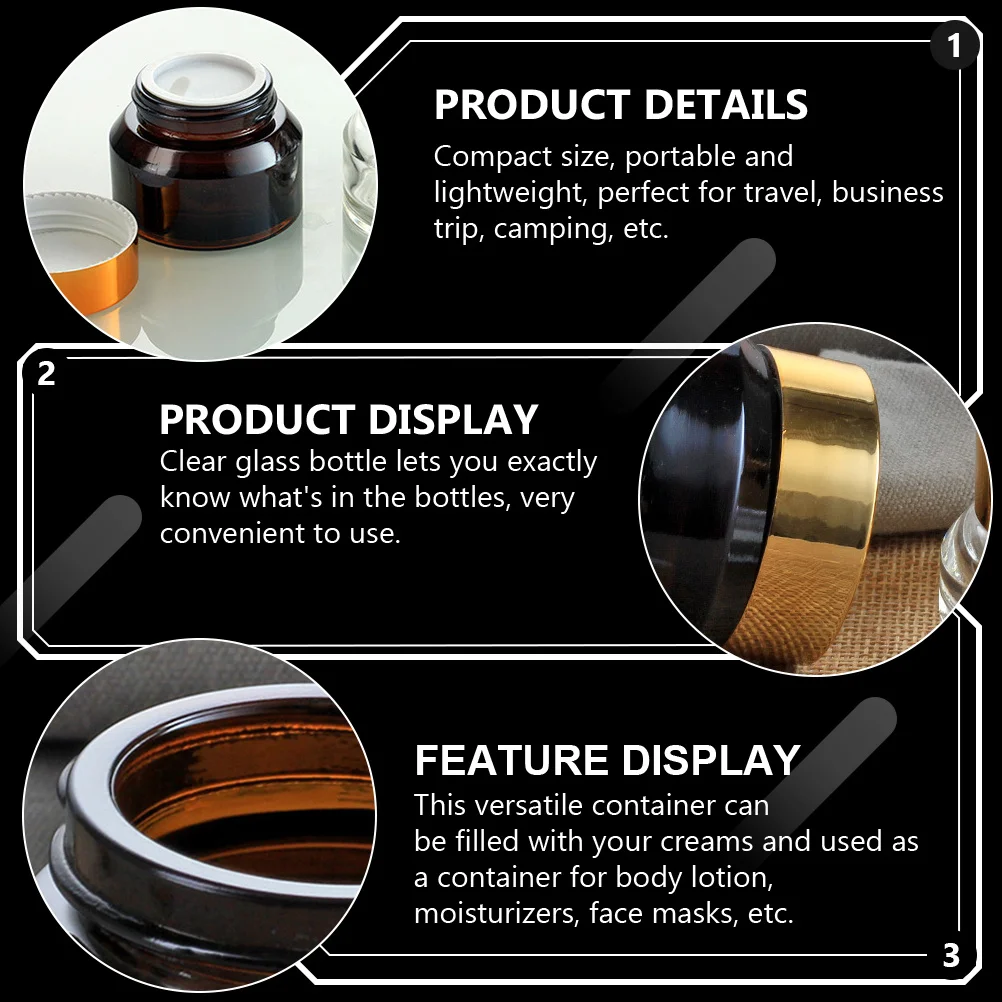 6 Stück kleine Cremetiegel aus Glas, auslaufsicher, nachfüllbar, tragbare Reisebehälter, klare Flaschen für die Haut mit Körperlotion