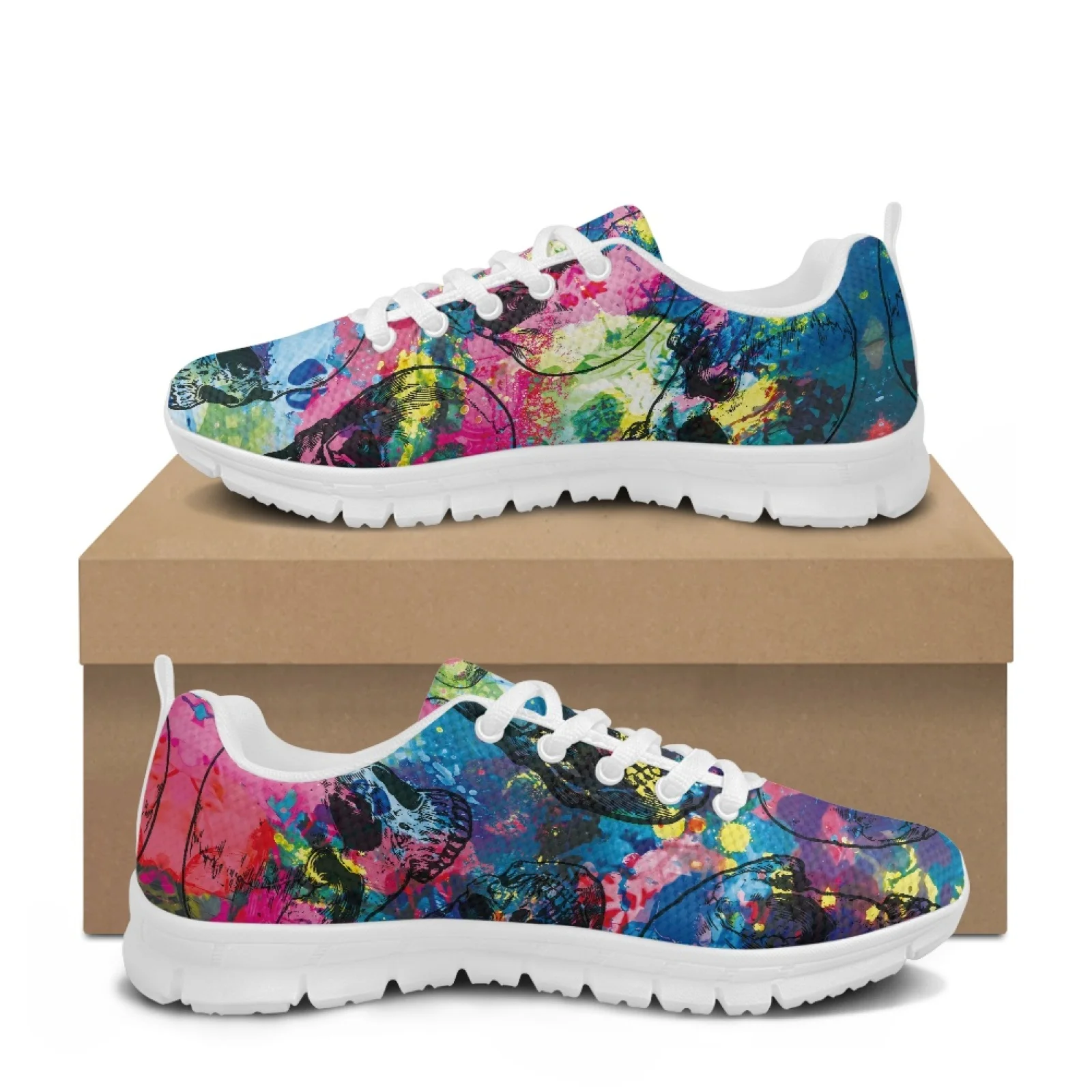 Coloranimal Colorful Splash Lace Up Athletic Sneaker Mens Lace Up Athletic Trainers Walking Sneakers for Womens Ladies