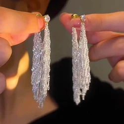 New Trend Zircon Long Waterfall Chain Tassel Earrings for Women Elegant Delicate Temperament Ladies Wedding Party Premium Gift