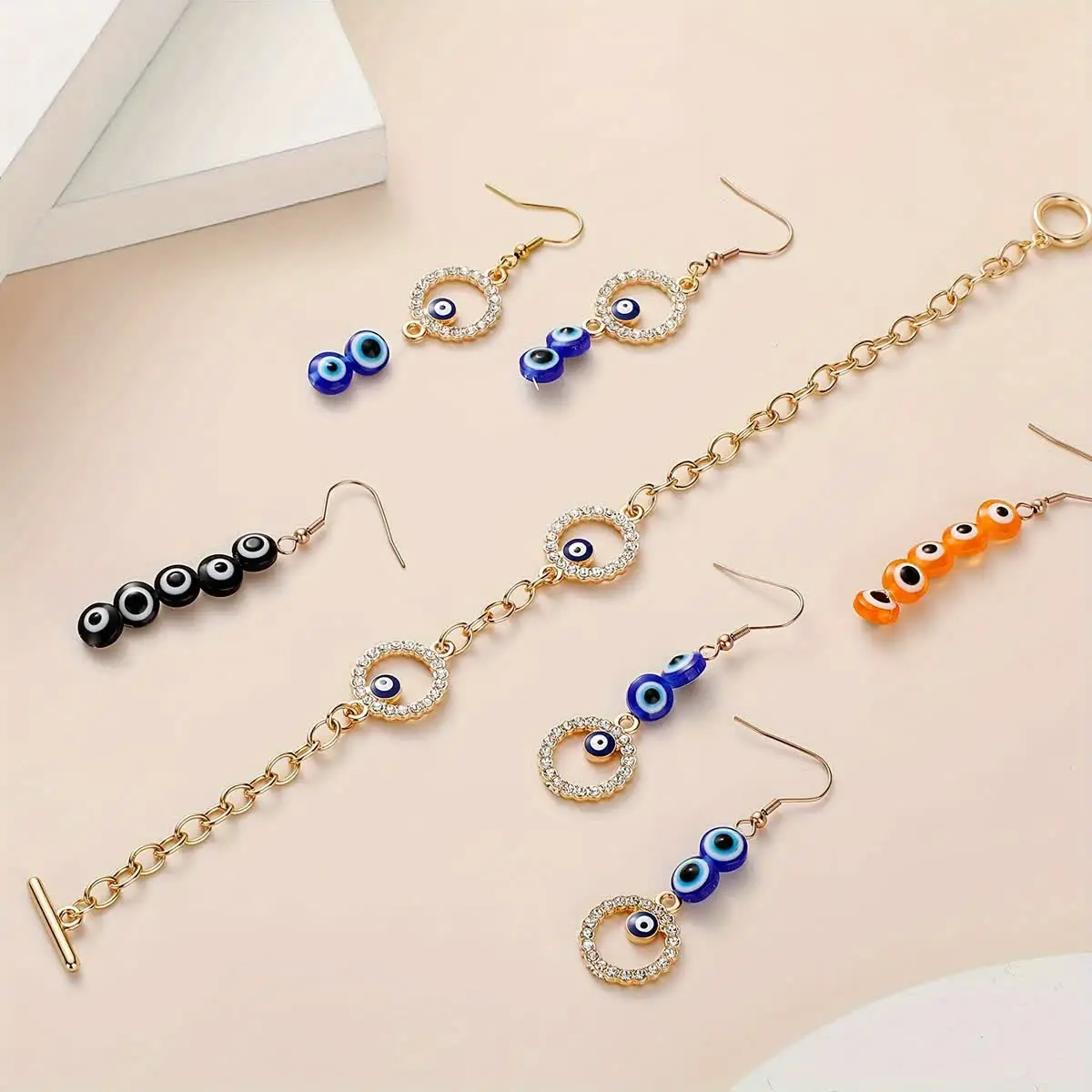 50 قطعة/الوحدة 8 مللي متر شقة مستديرة عين الشر الاكريليك حبة البيضاوي شريط فضفاض خرزة مباعدة ل أساور يدوية القرط صنع المجوهرات الإكسسوارات