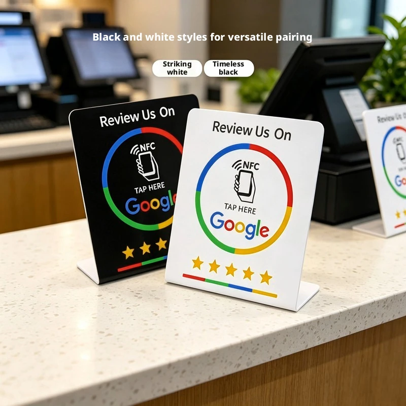 Matte Google Review NFC Tap Card NTAG215, Scratch Resistant, Bendable Display Stand Reusable Business Review Card