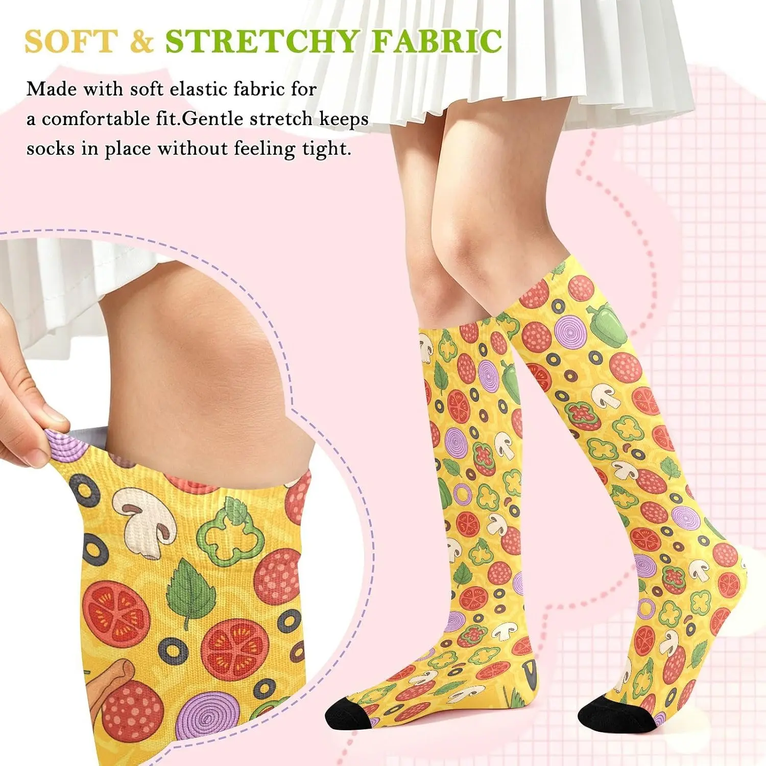 Pizza Topping Print Knee High Socks for Men Women Soft Stretchy Comfortable Novelty Casual Long Socks Fun Food Pattern Socks view 6