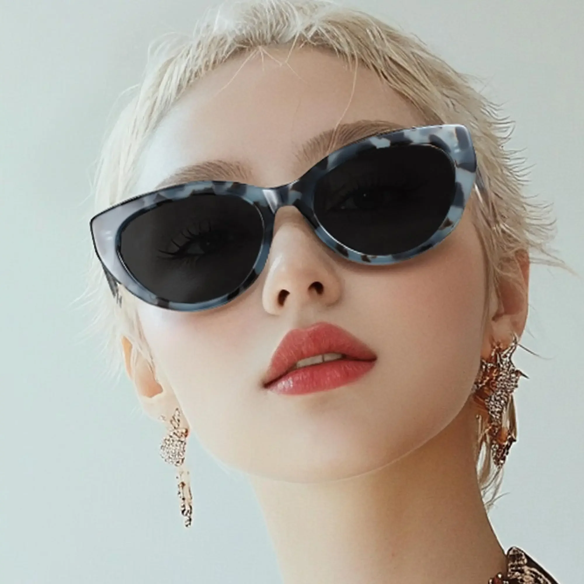 BLUEMOKY Slim Cat Eye Sunglasses for Women Polarized Acetate Frame UV400 Protection Vintage Delicate Design