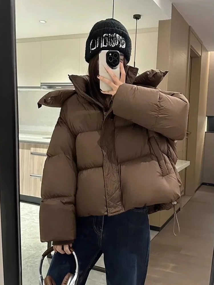 

Hooded Cotton Jacket Women's New Thick Warm Long Sleeved Winter Clothing Casual Comfortable Loose Solid Color Short Jacket