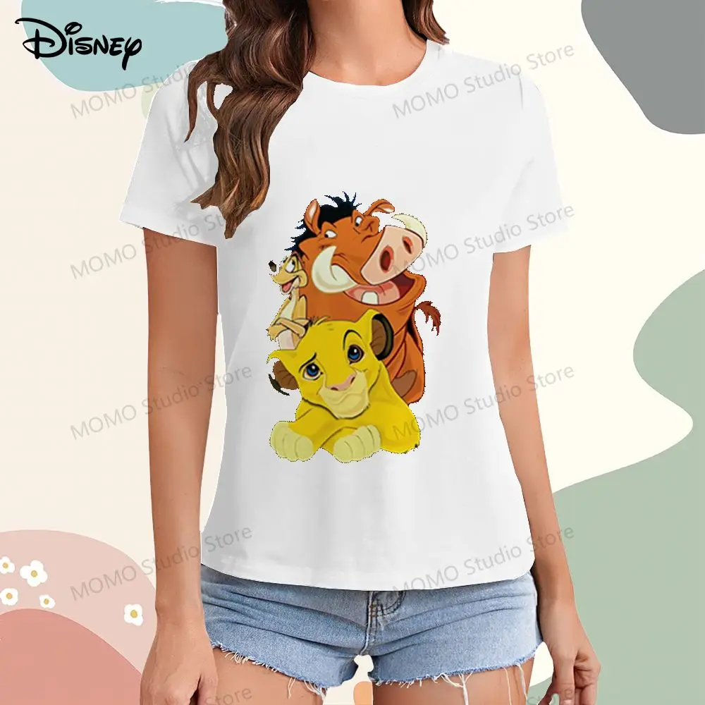 Camiseta de Disney El Rey León Simba para mujer, ropa juvenil para mujer, XS-3XL, ocio, Y2k, nuevo vestido, camisetas de manga corta, 2024