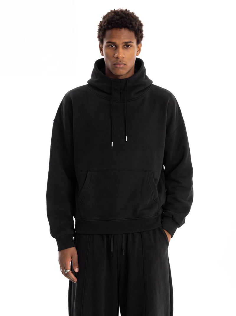 Mock Neck Hoodie für Herren und Damen, gewaschen, kurz geschnitten, kastig, Oversize-Pullover mit Kängurutasche, Vintage Streetwear, lässiger Sweatshirt – Detail 3