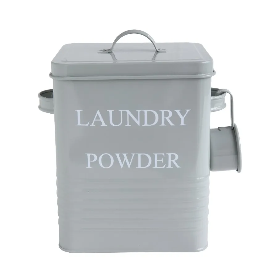 

Laundry Powder 3-Piece Grey Metal Storage Set with Airtight Lids and Measuring Scoop for Kitchen, Laundry Room, or Bathroom Org