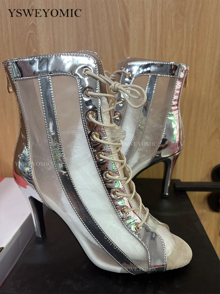 YSWEYOMIC Rubber Sole Dance High Heels Pole Party Salsa Latin Bachata Dance Shoes Silver White Black Red Rubber Sole