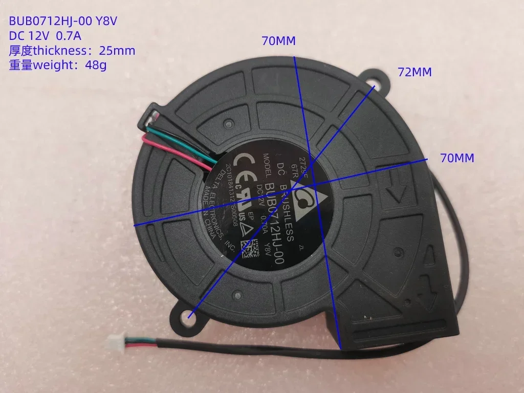 BUB0712HJ-00 Turbo-cooling fan for DELTA Blower 12V 0.7A 70*70*25 7cm