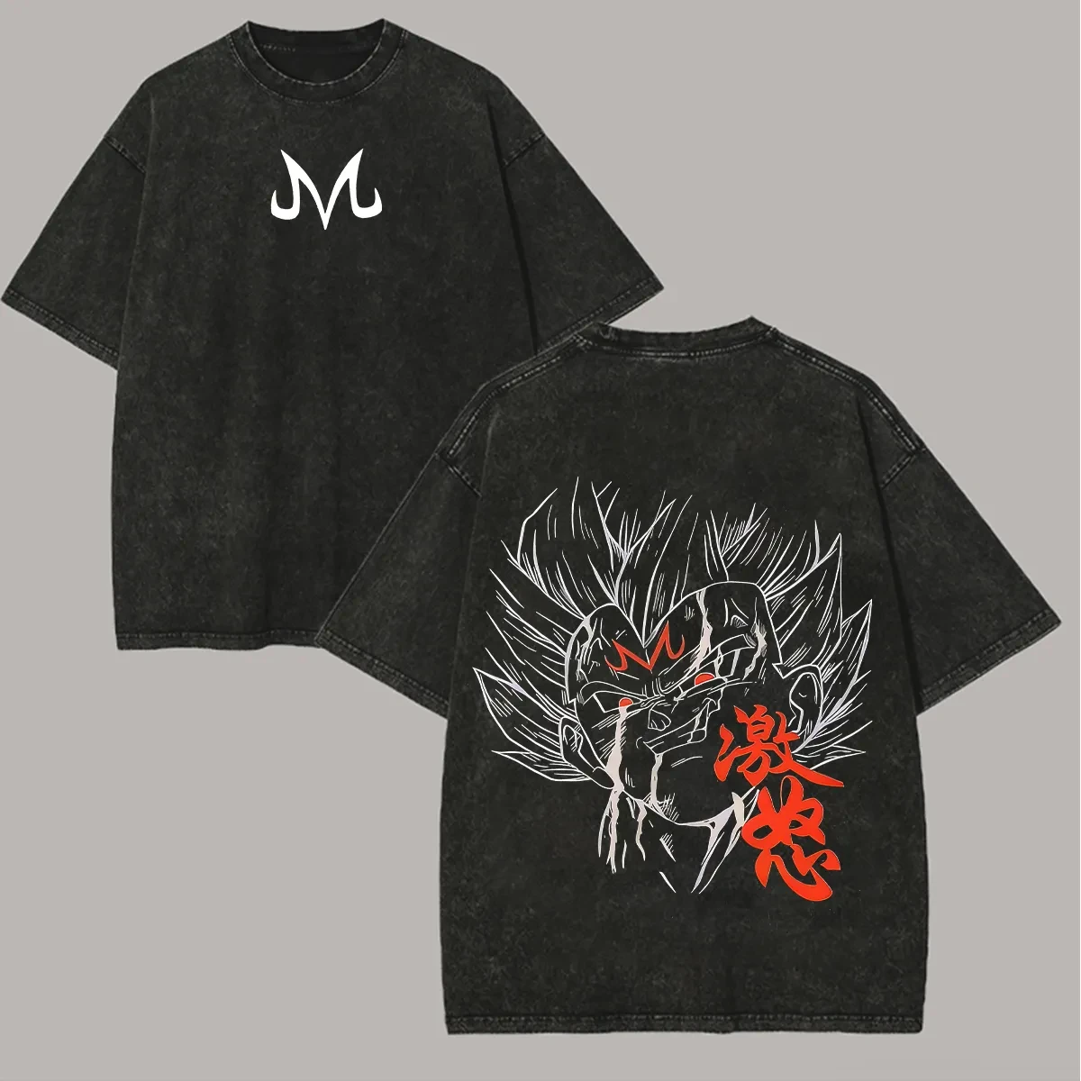Majin Vegeta T-Shirt Dragon Ball Z Herren Vintage Acid Wash Übergroßes Baumwoll-Anime M Logo Wut Grafik Doppelseitiges T-Shirt 2026