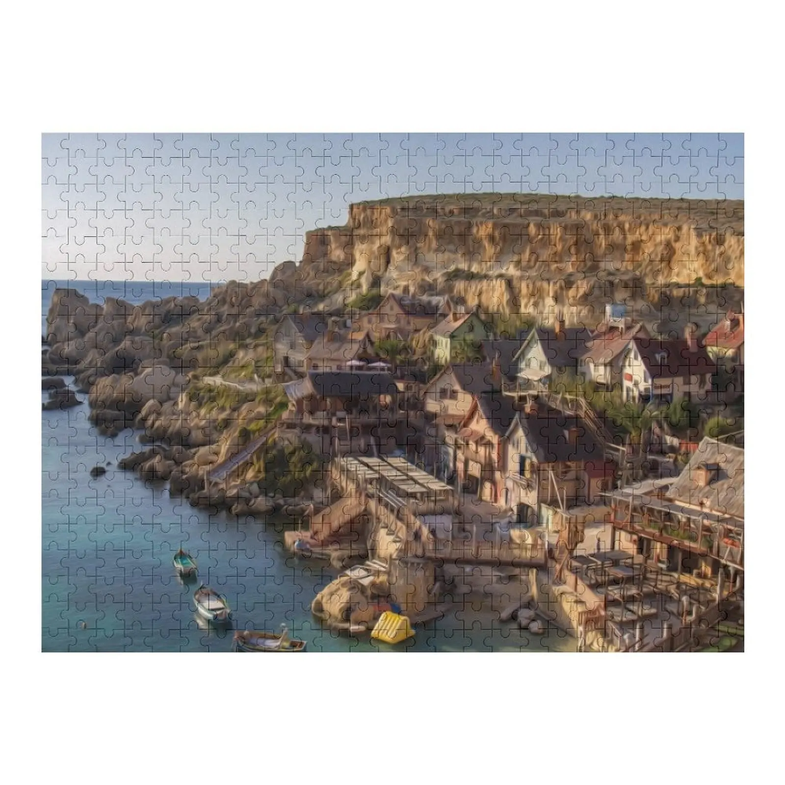 

Village Mediteranean Sea Malta Cliffs Rock Face Rock Jigsaw Puzzle Personalised Name Wood Photo Personalized Puzzle