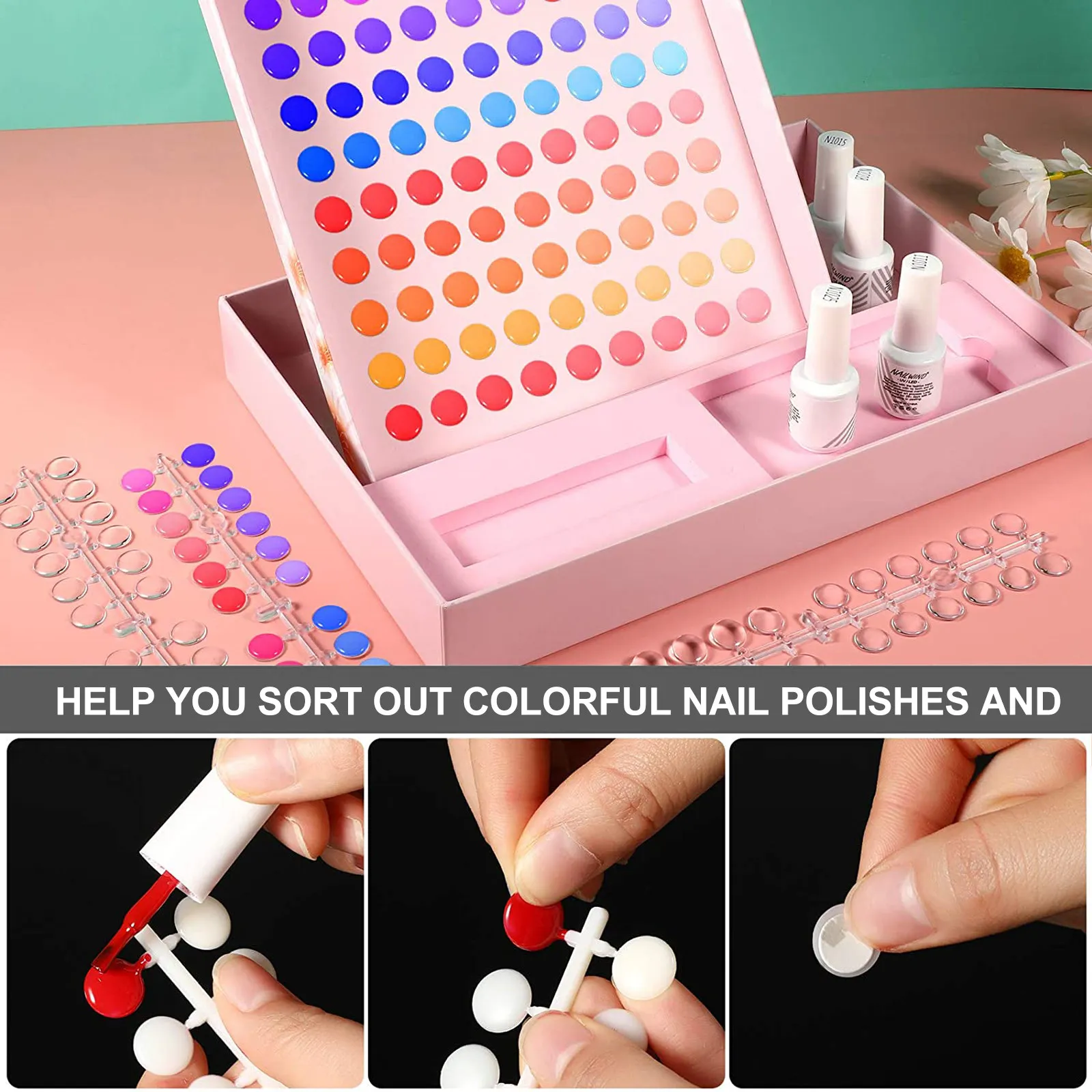 5Sets Professional Nail Color Display Board Transparent Round Color Chart for Manicure Practice Nail Art Salon Students DIY Home