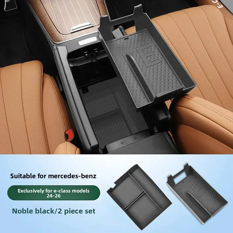 Für Mercedes-Benz W214 E-Klasse E300L E260L 24-26, Armlehnenbox mit doppellagiger Ablage, geräuschdämpfende Mittelkonsolen-Aufbewahrungsbox