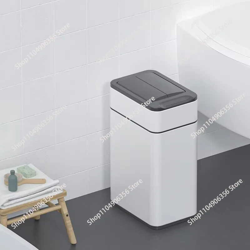 Household stainless steel automatic trash can Small rectangular infrared motion sensor Activated contactless covered office
