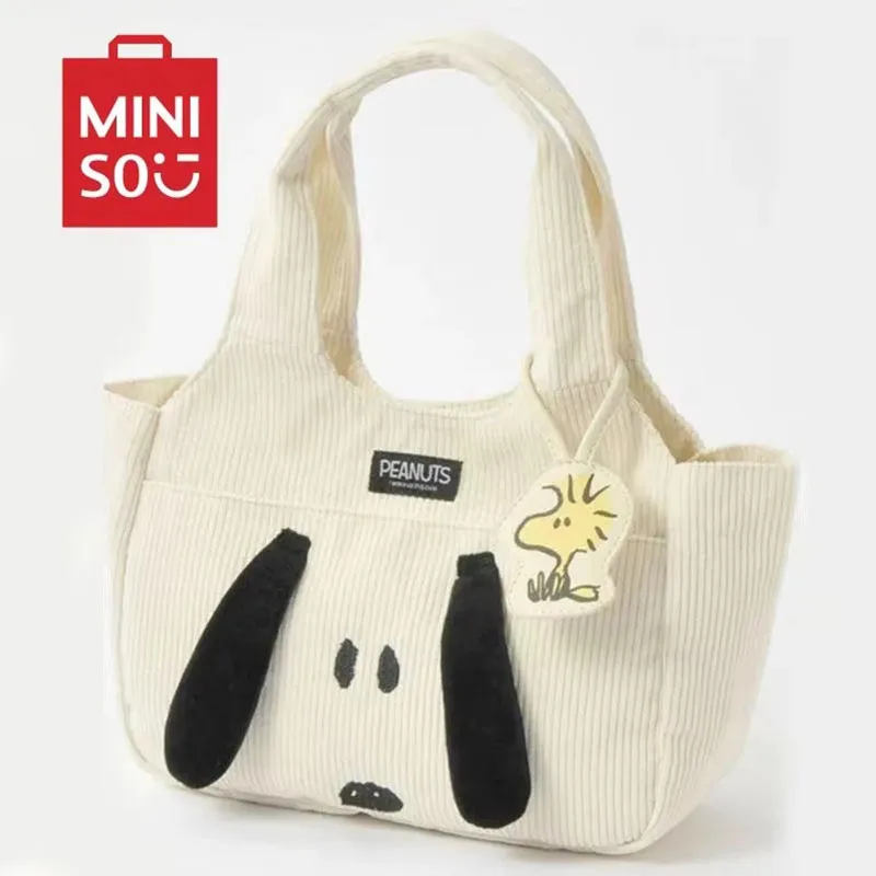 

New Kawaii Anime Collection Snoopy Corduroy Handbag Cute Cartoon Female Students Korean Edition Large Capacity Mommy Handbag