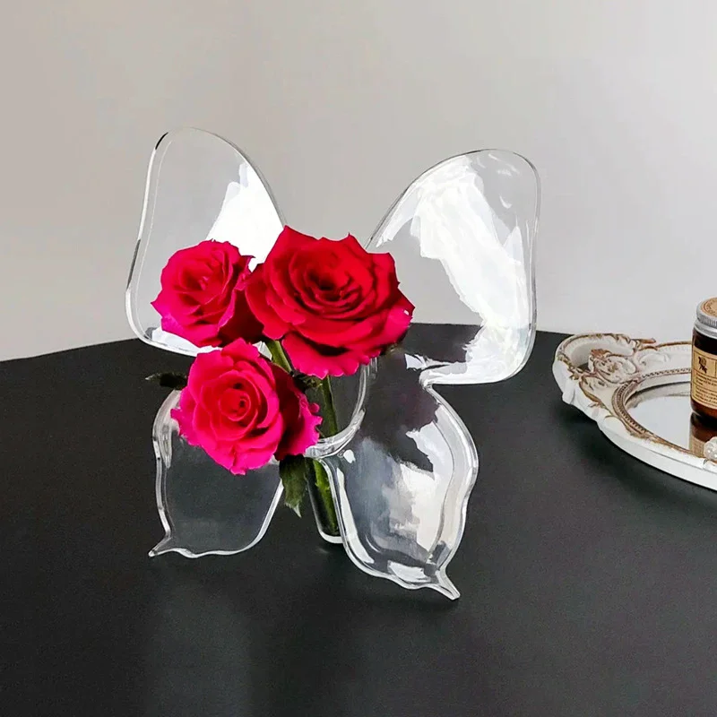 Three-dimensional Flower Arrangement Accessories Butterfly Vase Transparent Butterfly Acrylic Flower Vase Home Decoration