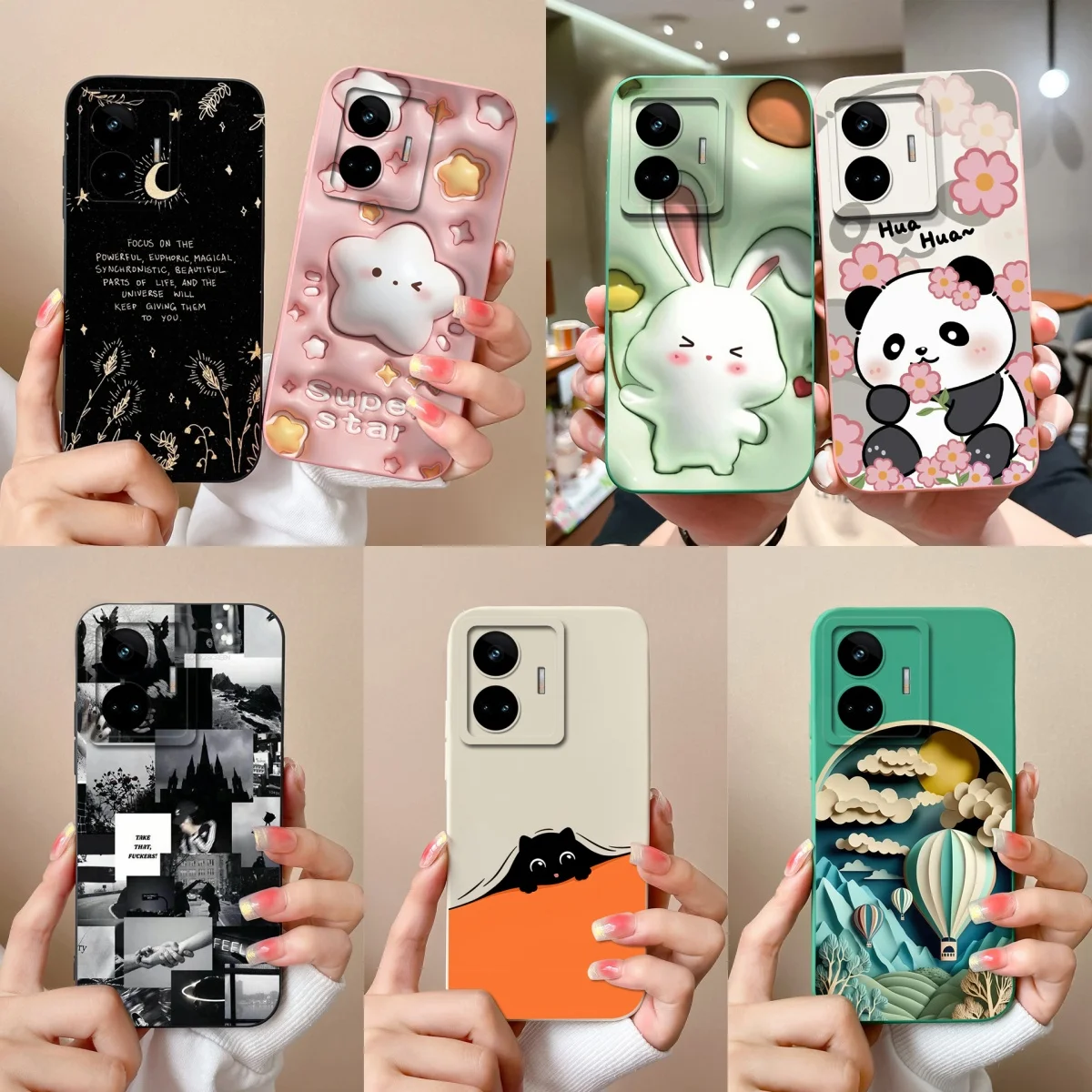 Cases For OPPO Realme GT Neo 5 Neo 3 T 3T Neo 2 Star Moon Rabbit Camera Protection Shockproof Non-slip Bumper For gt neo 5 Coque