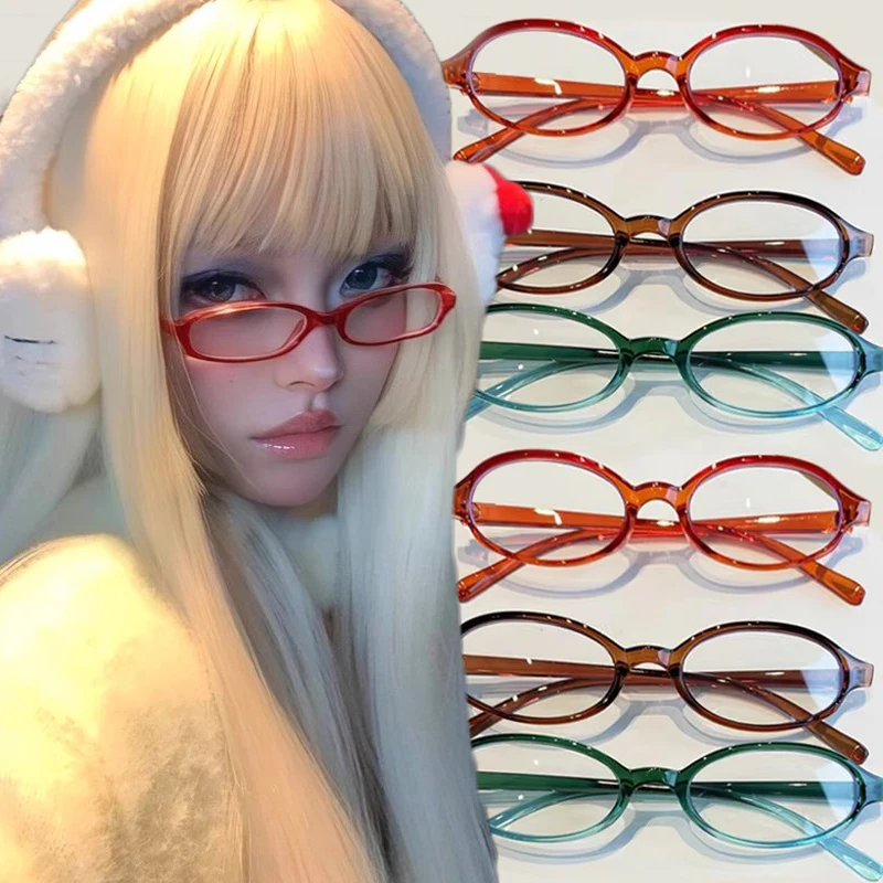 

Y2K Retro Oval Frame Anti-Blue Light Glasses Sweet Cool Girls Black Red Glasses Vintage Simple Women Eye Protection Spectacles