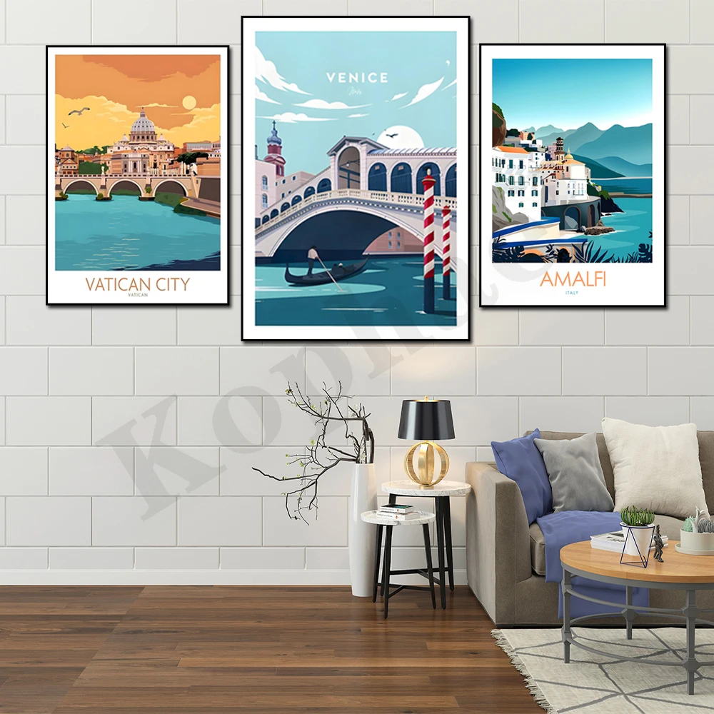 Italy Venice Vatican City Amalfi City Travel Vintage Poster Design Gift Home Wall Decor Canvas Painting