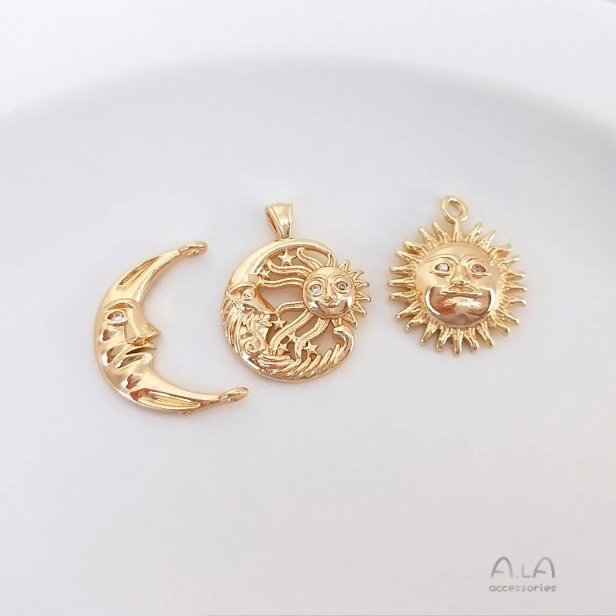 14K Gold Plated Dainty Sun Moon Face CZ Charms Star Moon Pendant DIY Bracelet Necklace Earring Jewelry Making Findings