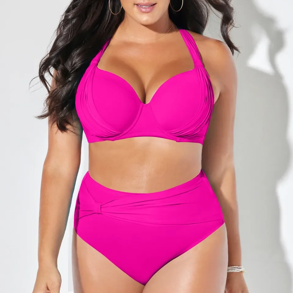 

Color Oversized Swimwear Women'S Split Two Piece Swimsuit Sexy Gather High Waisted Bikini Sets Holiday Women'S Swimsuit