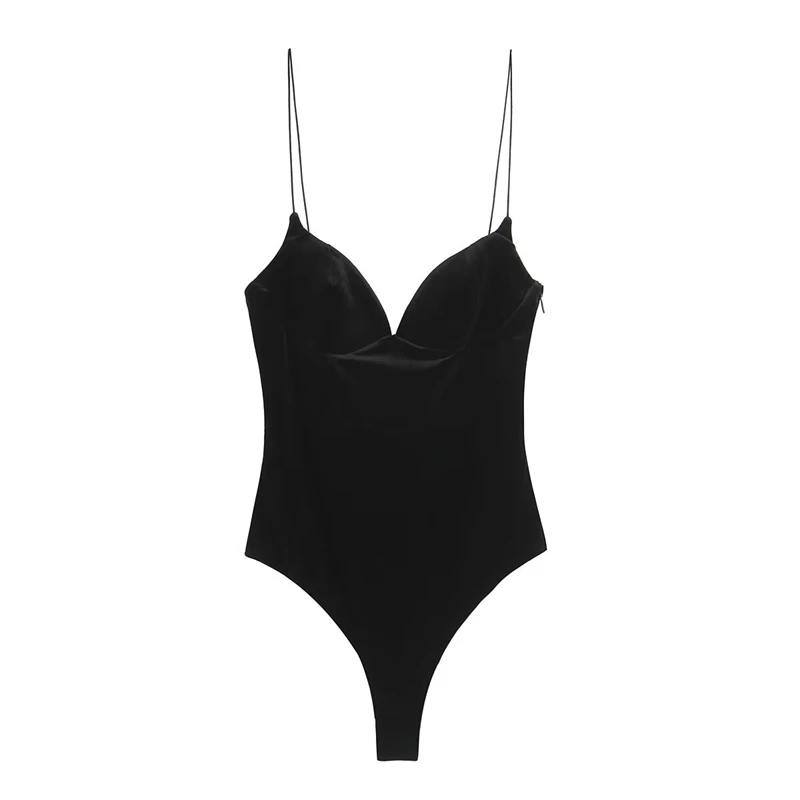 Body feminino com decote em V profundo e costas nuas para festa à noite, body slim fit de veludo com alça espaguete
