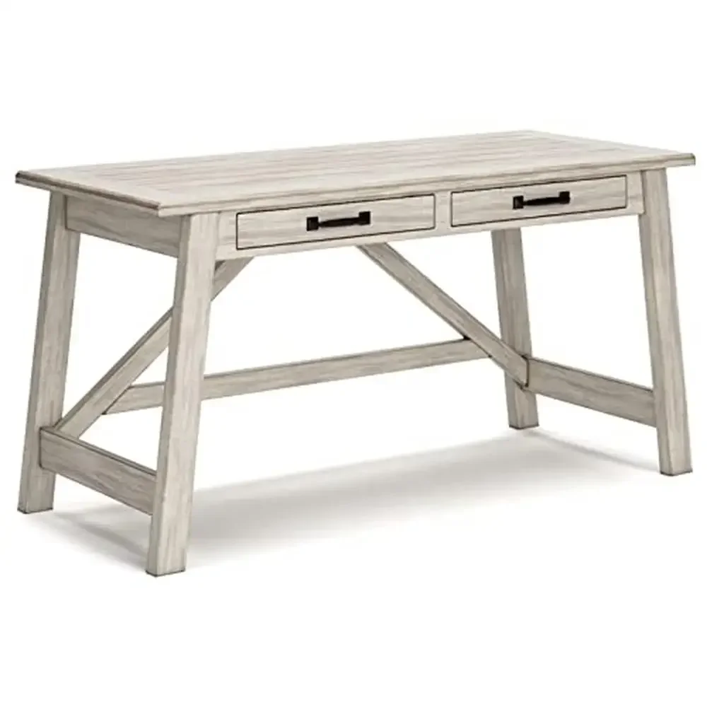 

Modern 60" Farmhouse Desk Vintage White Pine Veneer Drawers Storage Dovetail Construction Elegant Office Furniture Rustic Charm