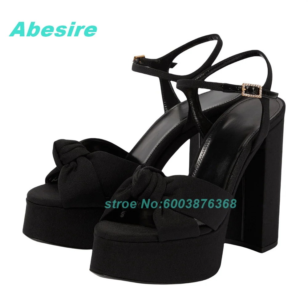 

Platform Chunky Heels Butterfly Knot Shoes for Women Solid Patchwork Leather Sandals Cute Style Party Fashion Show Shoes 2026