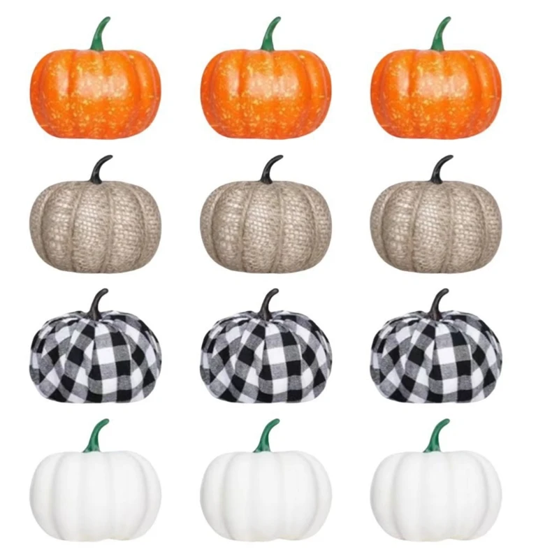 Künstliche Kürbisdekorationen, saisonales Kürbis-Set, 12-teilige künstliche Halloween-Kürbisse für Herbstregal-Ausstellung – Detail 1