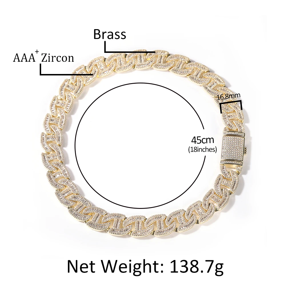 UWIN 17MM 8 Shape Cuban Link Chain Necklaces for Men Iced Out AAA Prong Setting Baguettecz CZ  Hip Hop Jewelry for Father's Day