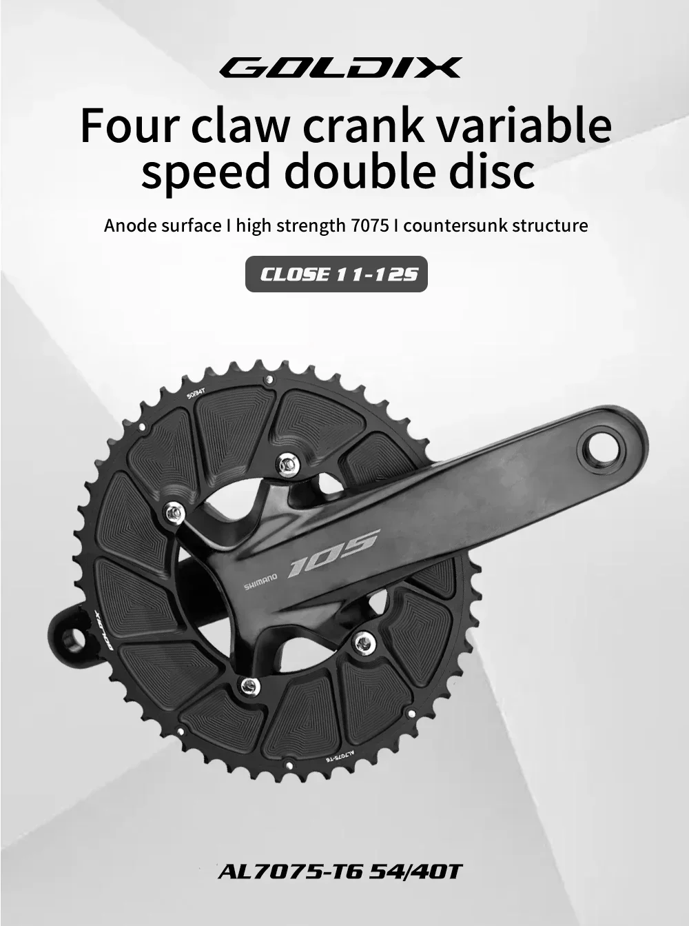 GOLDIX 4-Bolzen 110BCD 2X Doppelkettenblatt AERO-Kettenblatt für SHIMANO DURA-ACE R9200 ULTEGRA R8100 105 R7100 11/12-Gang-Kettenblatt – Detail 1