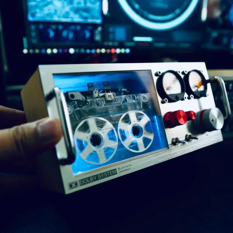 Desktop Audio Reactive Atmosphere Light VU Meter Decor Retro Tape Cassette Bluetooth APP Control USB Powered (Transparent Case)