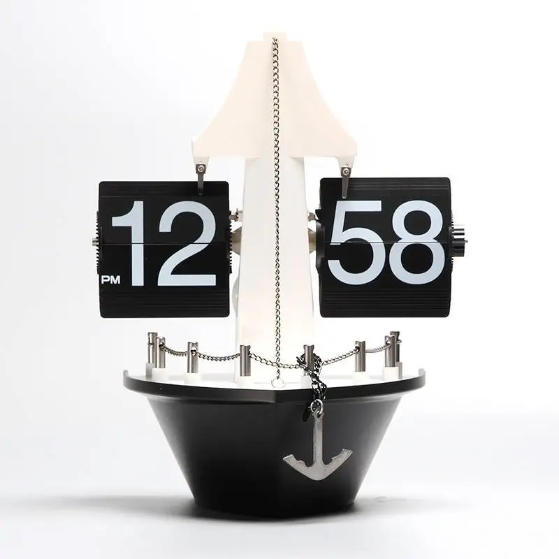 27X20CM Creative Sailboat Flip Wall Tabletop Vintage Living Room Seat Stylish Simple Watch Desktop Clock Wholesale Dropshipping