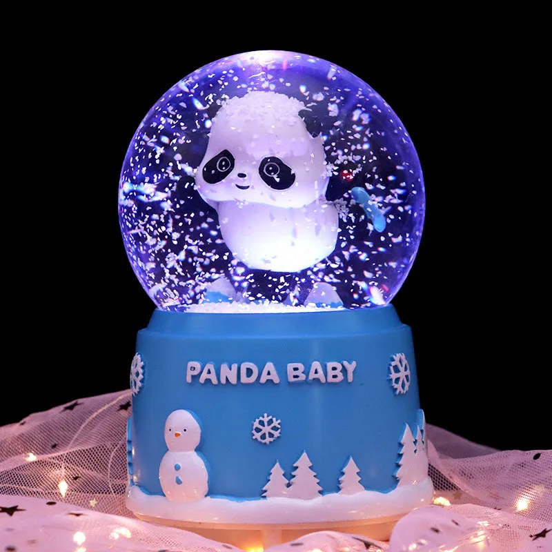 Panda Nachtlampje 3d Lichtgevende Kristallen Bol Sneeuwbal Muziekdoos Kinderen Verjaardagsfeestje Valentijnsdag Kamer Decoratie Cadeau