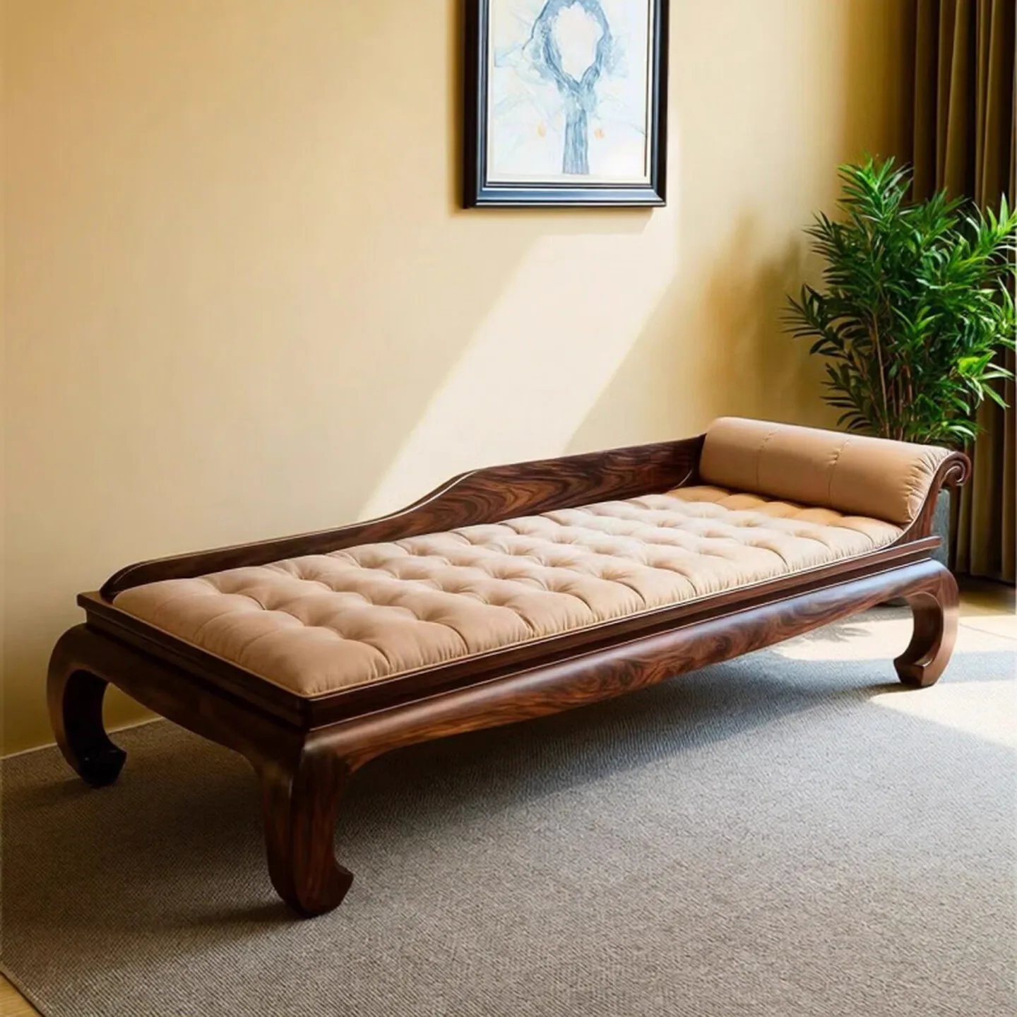 Ebony Arhat Bed Simple Light Luxury Leather Sofa Bed Living Room Leisure Furniture