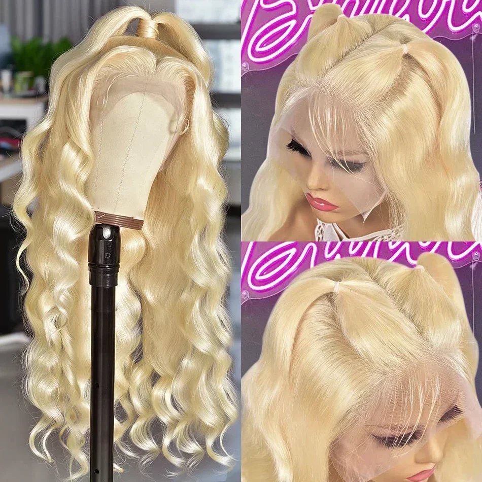 Perruque Lace Front Wig 613 naturelle, cheveux humains, Body Wave, blond HD, 13x6, 40 pouces, densité 250%