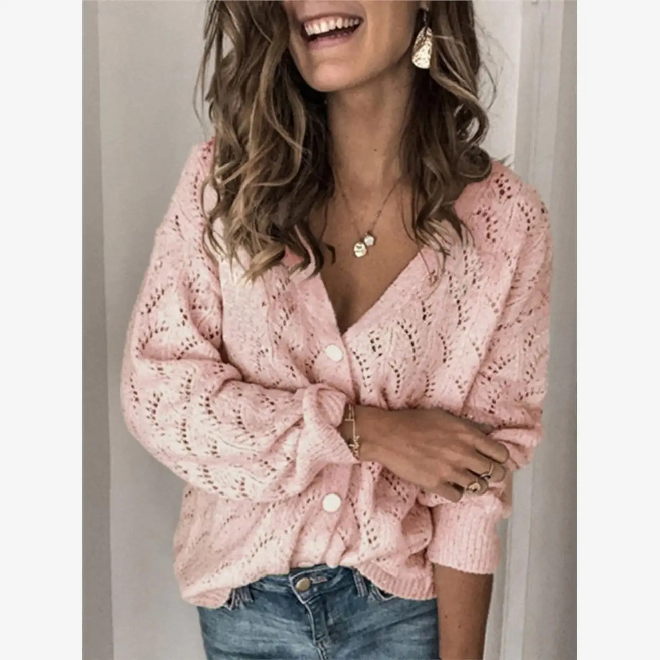 

Women's Winter Sweater 2023 Street Sle Long Sve V-Ne Warm Fing Cotton Blend Knittedwear Ladies irt Casual Coat