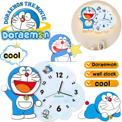 Novo relógio de parede sem furos com estampa criativa de anime Doraemon, estilo minimalista e luxuoso para sala de estar e quarto.