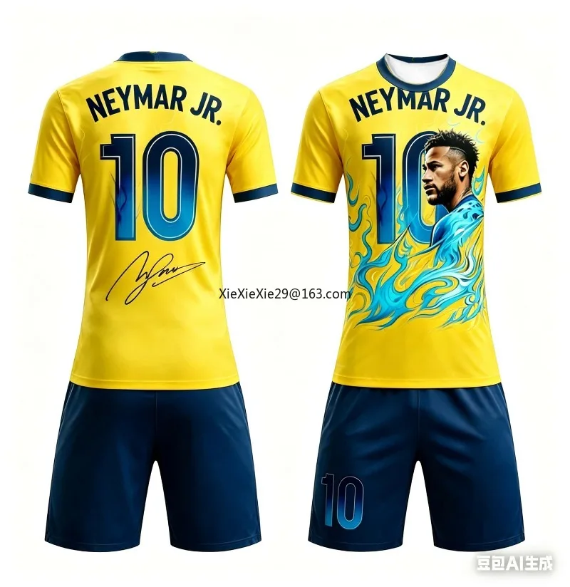 Men's Summer AI Neymar # 10 Commemorative Edition Football Shirt T-shirt Shorts Set Summer Children's Adult Parent Child Wear