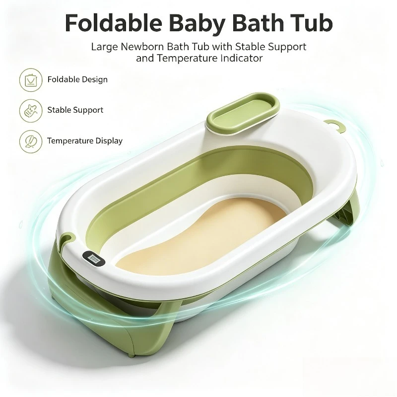 Foldable Baby Bathtub Large Infant Bath Tub Sit Lie Support for Newborn Kids Household Use