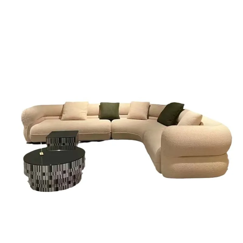 

Modern Simple Curved Bobble Ball Lambswool Fabric Sofa Bed Set with Sponge Filling