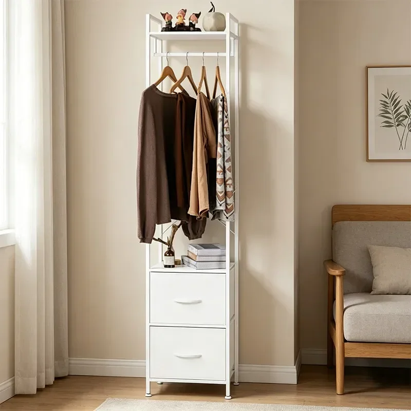 for Cross-border steel and wood simple cloakroom hanger bedroom multi-purpose floor hanger household with drawers wardrobe