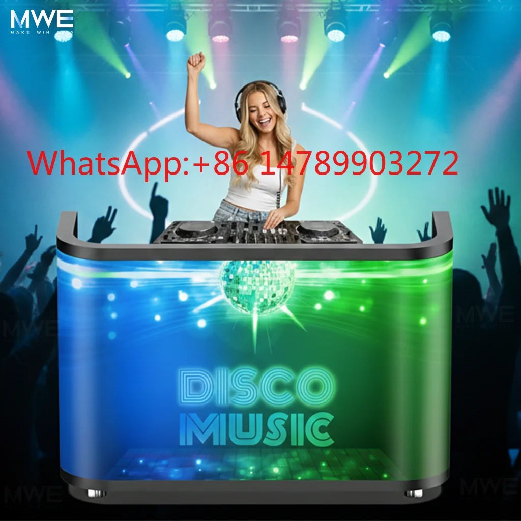 MWE LED P2.5 Flexible Screen DJ Booth Reception Desk App Control High-Brightness Mobile Rolling Lockable Wheels Easy Content