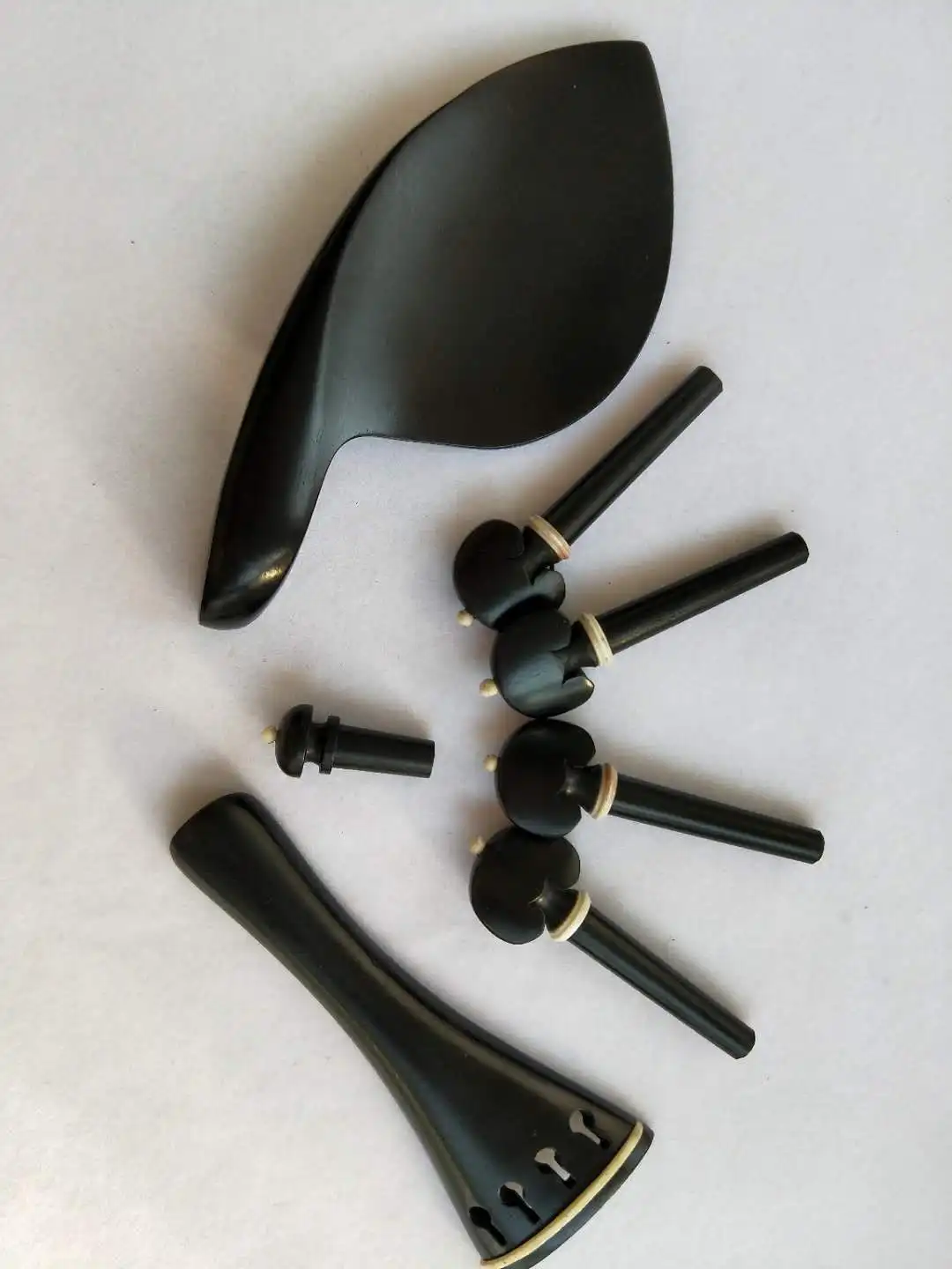 1 Set Black Ebony  Violin Parts with Bone Collar Including Tailpiece Pegs Chin Rest 4/4 without Drilled Holes