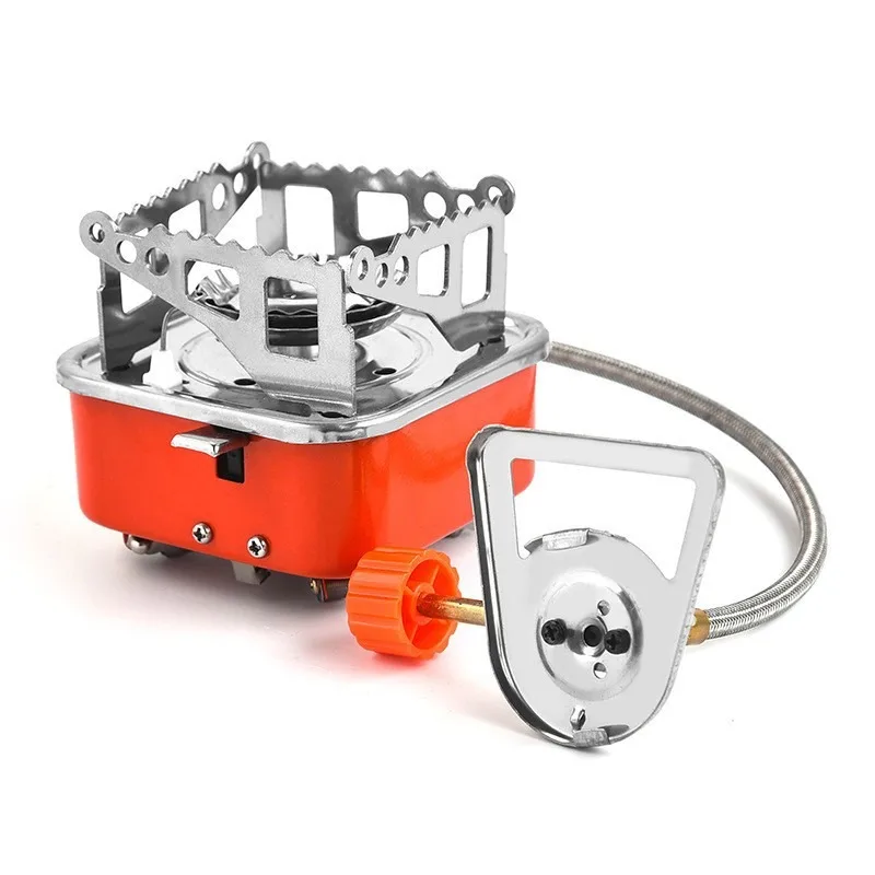 Outdoor Mini Square Stove Gas Stove Portable Folding Cassette Stove Camping Stove Head Cookout with Long Gas