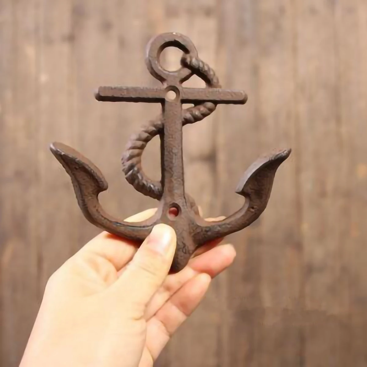 

Rusty Brown Vintage Rustic Cast Iron Nautical Anchor Wall Hook Coat Rack - Chic Decorative Antique Mounted Hook